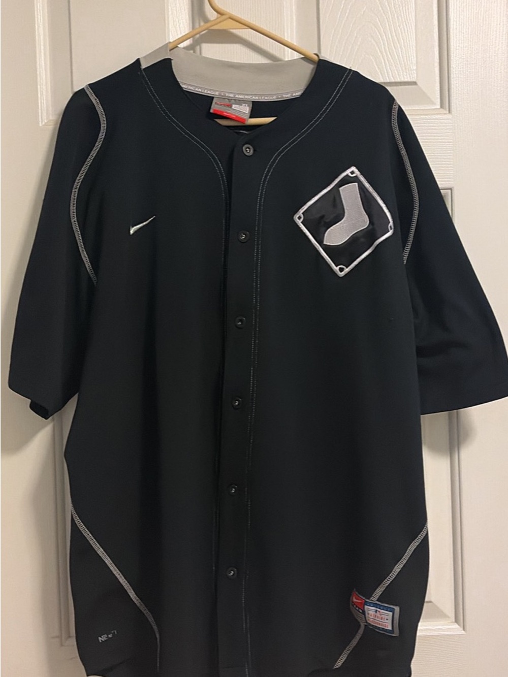 Nike Men’s Black Baseball-Style Button Jersey with White Stitching